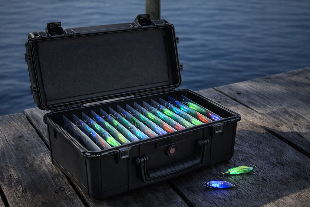 Small size (up to 125 lures) Glow Em’ Up UV Tackle Box